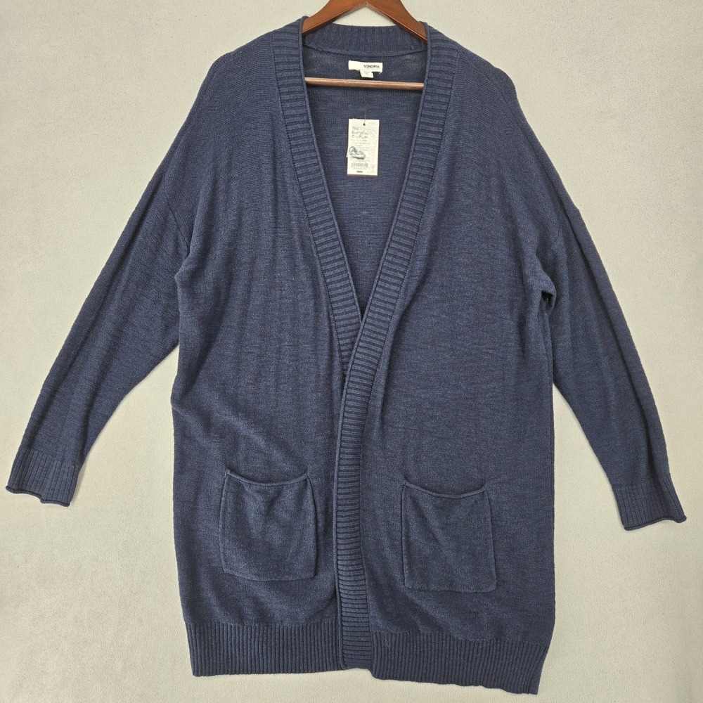 Sonoma Women NWT XL Everyday Cardigan Navy Blue Long Sleeve Pockets Casual